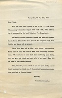 ["<p> Leaflet.  A letter from the Invitation Committee to attend the second Annual "Homecoming" celebration, August 14th-16th, 1930, held in conjunction with the West Virginia Volunteer Firemen convention held in Terra Alta, W. Va.</p>"]