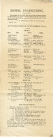 ["Leaflet.  \"In accordance with a recent order of the Board of Regents the following schedule for a degree in Mining Engineering has been prepared and is hereby offered for the consideration of those interested in this important matter.  D. B. Purinton, President, W. Va. University, Sept. 8, 1906.\"&lt;br /&gt;"]