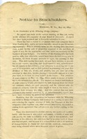 ["Pamphlet.  A notice to \"the Stockholders of the Wheeling Bridge, Company\", \"Wheeling, W. Va., May 22, 1894.\""]