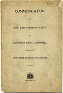 ["&lt;p&gt; Pamphlet. A communication urging the Governor to appoint Harrison B. Smith and W.A. MacCorkle, among others, to investigate the State Auditor&#39;s Office. Also explains the various departments of the Auditor&#39;s Office, including the: Accounting Department, Corporation Department, Sheriff&#39;s Department, Claim Department, Warrant Department, Land Department, and Insurance Department. Lists Auditor&#39;s Office appropriations and disbursements for 1909-1917.&lt;br /&gt; &lt;br /&gt;  &lt;/p&gt;"]